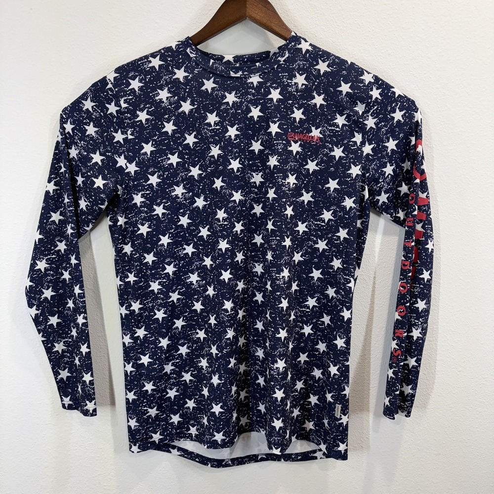 MAGELLAN T Shirt Women's Medium M Blue White Stars Long Sleeve Fish Gear Stretch